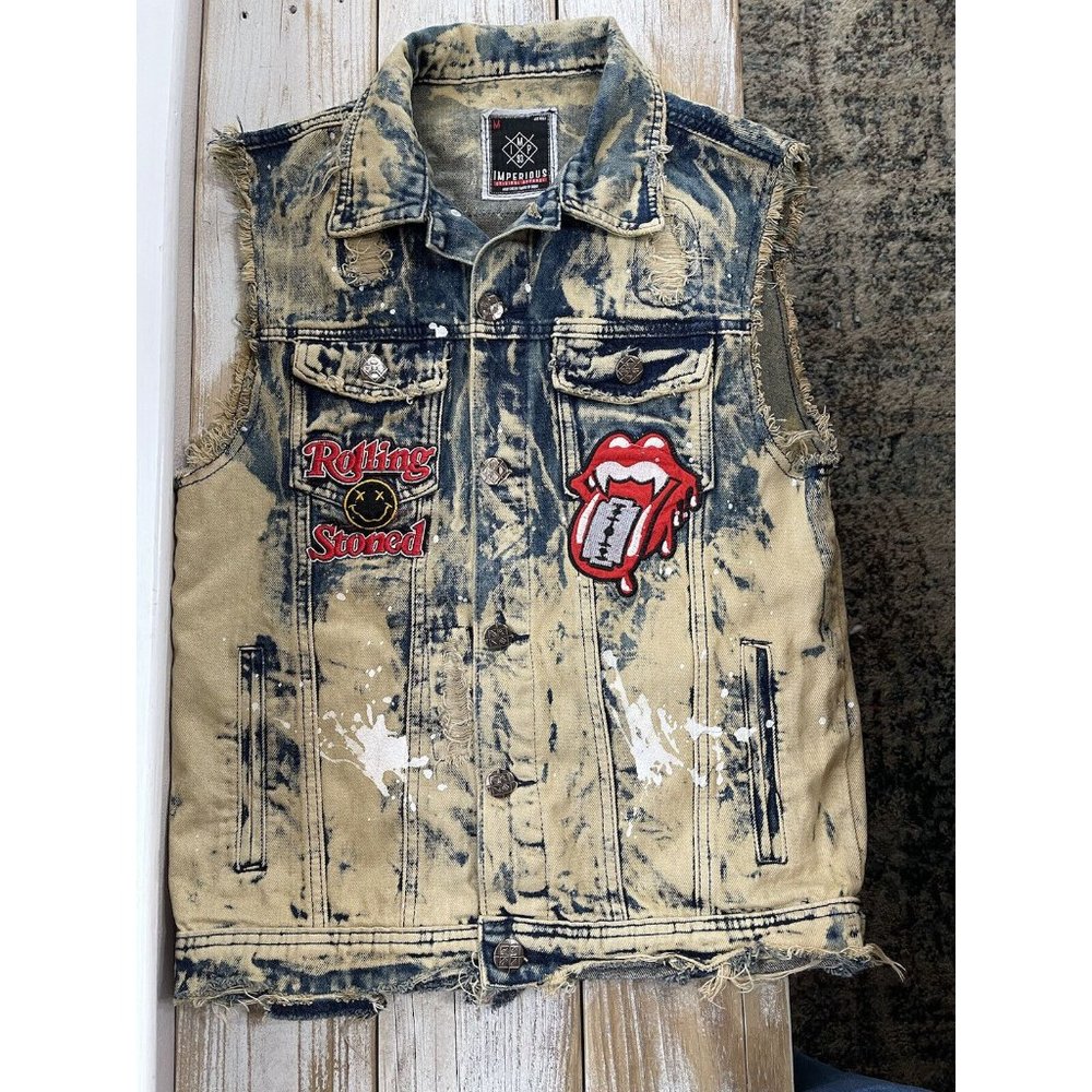 Preowned IMPERIOUS Original Apparel Mens Size M Distressed/Acid Wash Rocker Vest